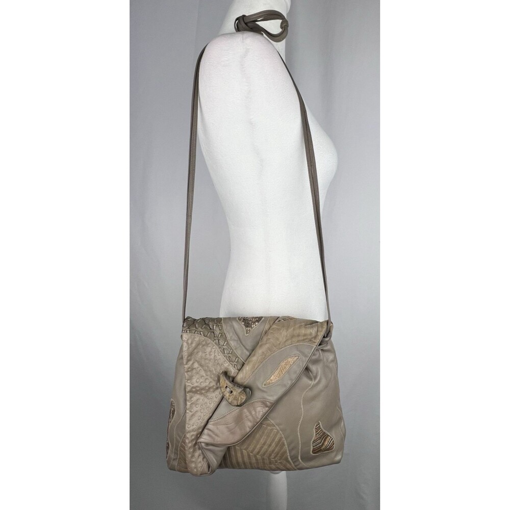 Vintage‎ SHARIF Patchwork Leather Crossbody Purse Boho Flap Bag Neutral Clean